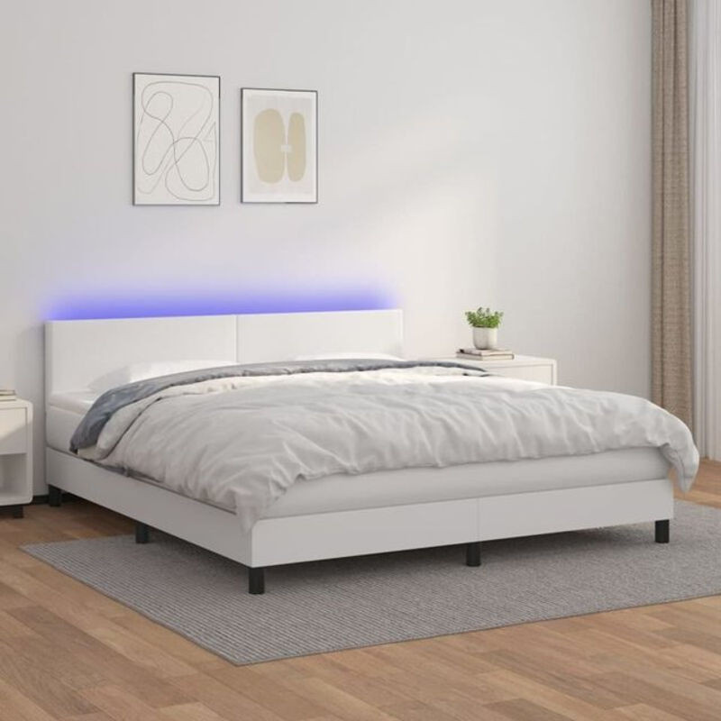 Vidaxl Boxspringbett mit Matratze in Weiß aus Kunstleder, B/T/H: 180 x 200 cm - Bild 1