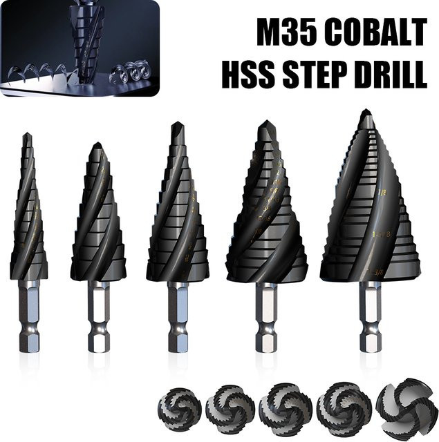 SHENSEN M35 Kobalt Stufenbohrer mit 4 Flöten und 1/4 Zoll konischem Sechskantschaft in Silber für Edelstahl, Metall und Holz - Bild 1