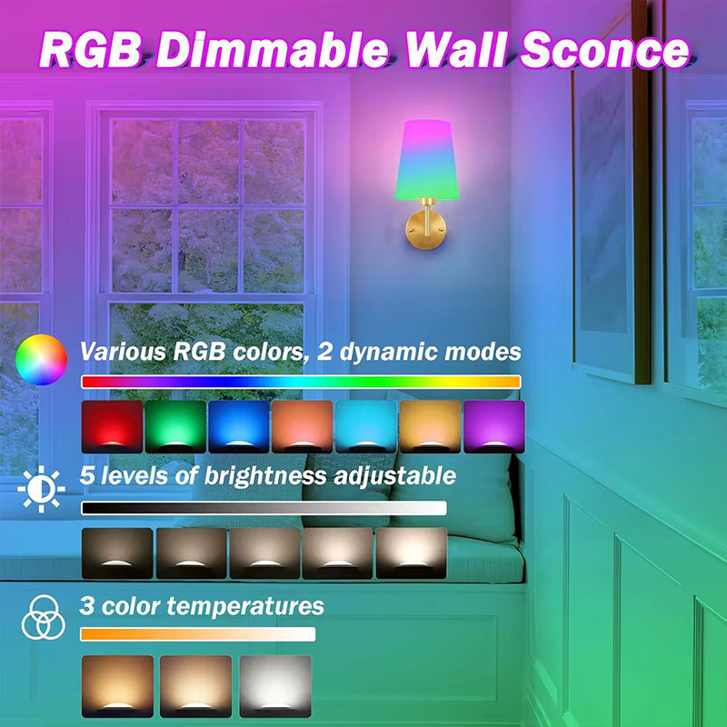 ASCELINA Nordic LED Wandlampe mit RGB Aufladbarer Drahtloser Leuchte für Innenräume - Bild 2