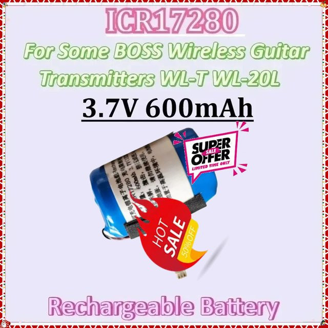 LISM ICR17280 Akku 3,7 V 600 mAh mit 3-Draht-Stecker für BOSS WL-T und WL-20L kabellose Gitarrensender in Blau - Bild 1