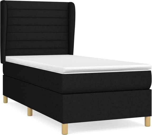 vidaXL Boxspringbett Hybrid mit Matratze und Taschenfederkern, Schwarz, B/T/H: 90 x 200 x 118 cm - Bild 1