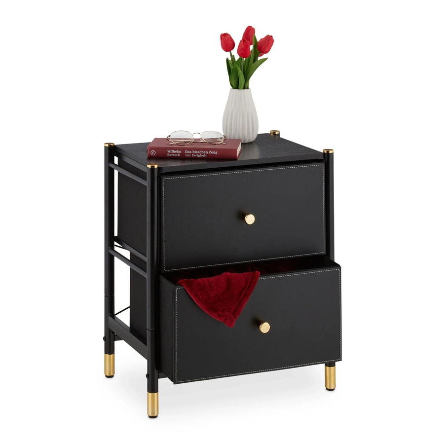 Relaxdays Beistellschrank aus Stahl in Schwarz mit 2 Schubladen im Industrial-Look, B/T/H: 55,5 x 46 x 33 cm - Bild 2