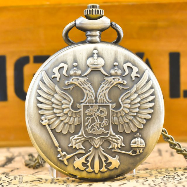 wecin Quarz-Taschenuhr, Messing, Gold, Doppelköpfiger Adler, Unisex - Bild 1