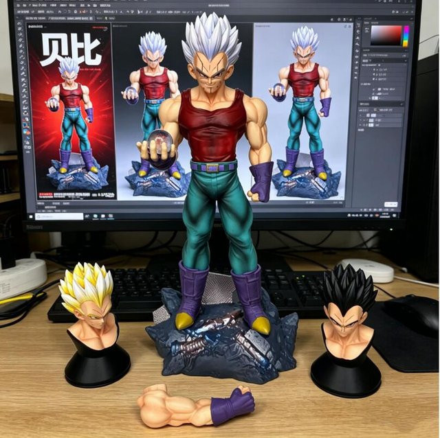 Bandai Dragon Ball Baby Vegeta Super Saiyan Energiekugel, Mini-Figur, mit drei austauschbaren Köpfen - Bild 1