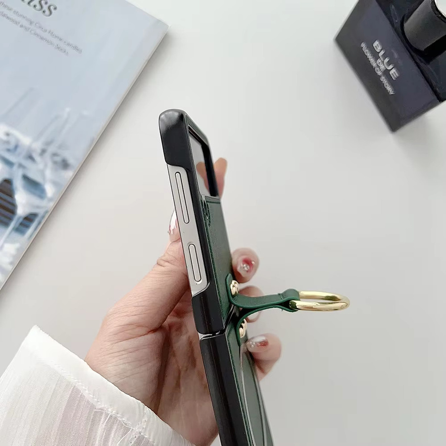 Magnetische PU-Leder-Handyhülle für Samsung Galaxy Z Flip 7, 6, 5, 4, 3 mit Ringhalter und MagSafe-Unterstützung, Farbe: Schwarz - Bild 3