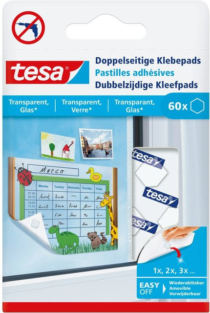Tesa Doppelseitige Klebepads Transparent Repositionable für Glas und transparente Oberflächen - Bild 1