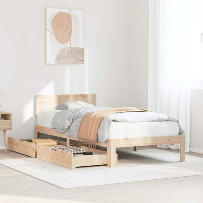 Massivholzbett Vidaxl aus Kiefer mit Schubladen in Braun und Natur, B/T/H: 190 x 75 x 69,5 cm - Bild 1