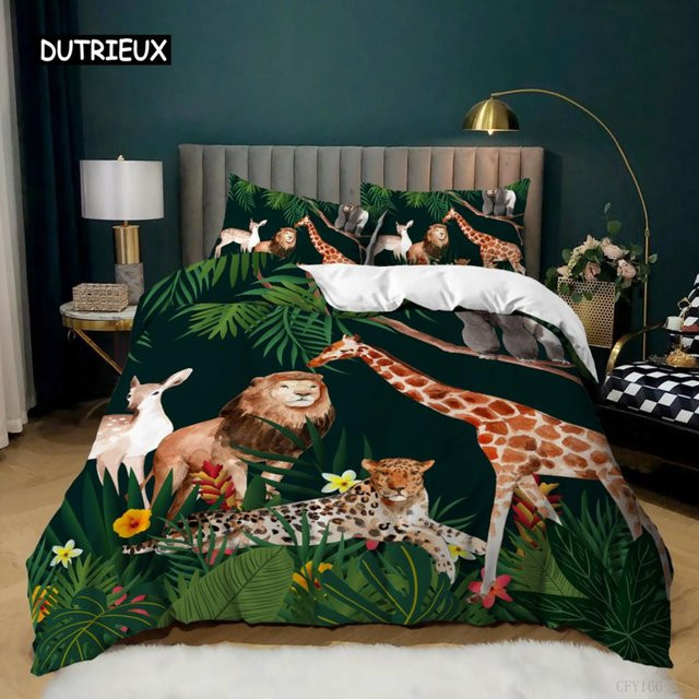 Bettwäsche-Set mit Regenwaldtier-Motiv aus Mikrofaser, Grün, B/H: 135 x 200 cm - Bild 1