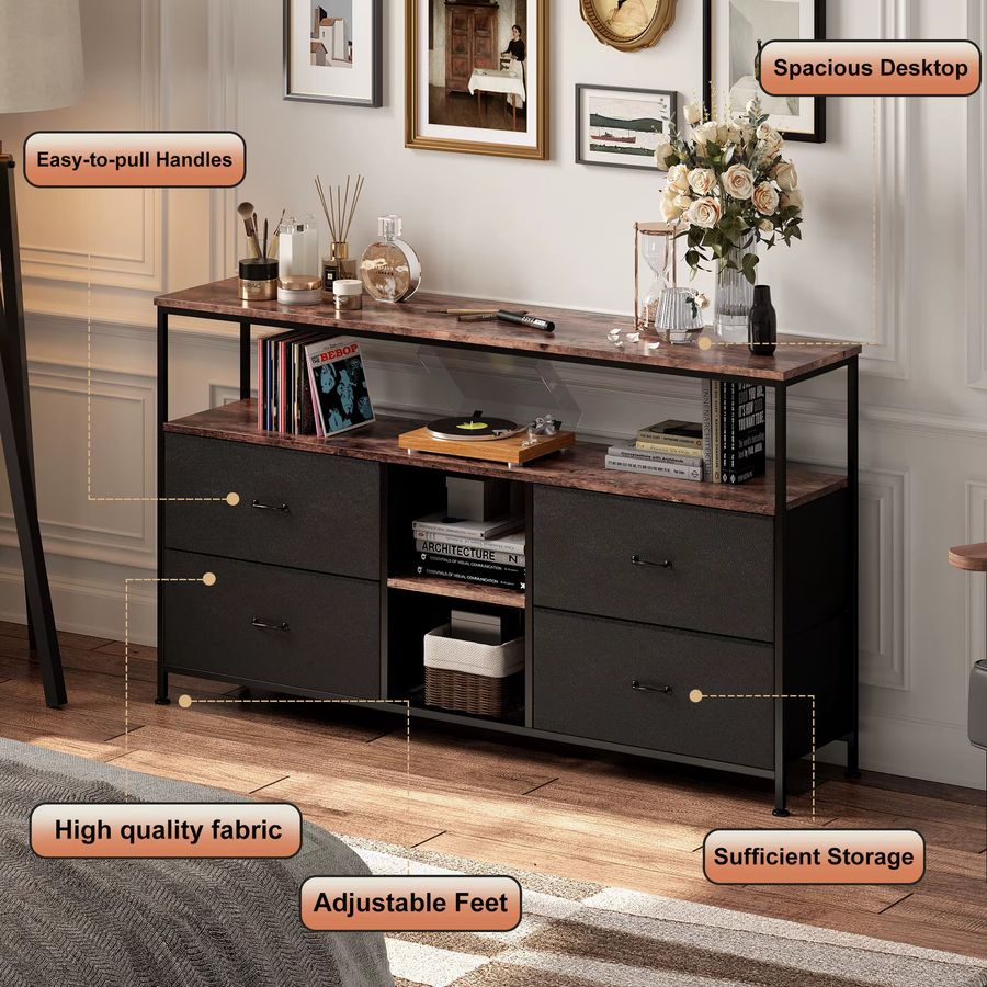 Anajqaqia LED-TV-Schrank in Schwarz mit Farbwechsel und 4 Schubladen, B/T/H: 108 x 30 x 78 cm - Bild 3