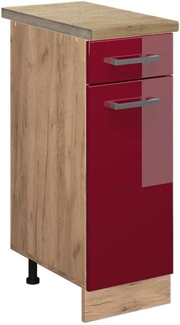 Vicco Küchenunterschrank R-Line Bordeaux Hochglanz in Eiche mit Goldkraft-Optik, B/T/H: 30 x 60 x 81,6 cm - Bild 1