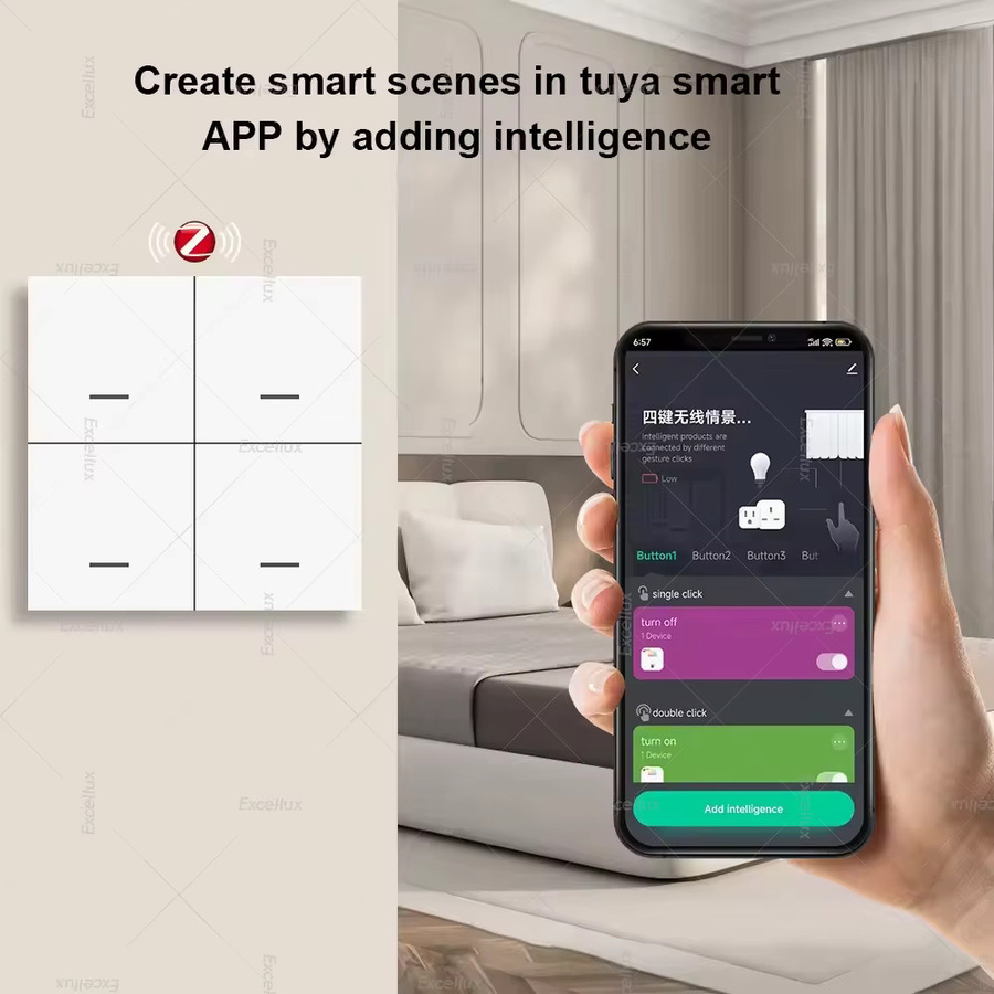 Excellux Zigbee 3.0 Wireless Smart Scene Switch Push Button 4 Gang mit 12 Modi in Weiß für Tuya Home Automation - Bild 4