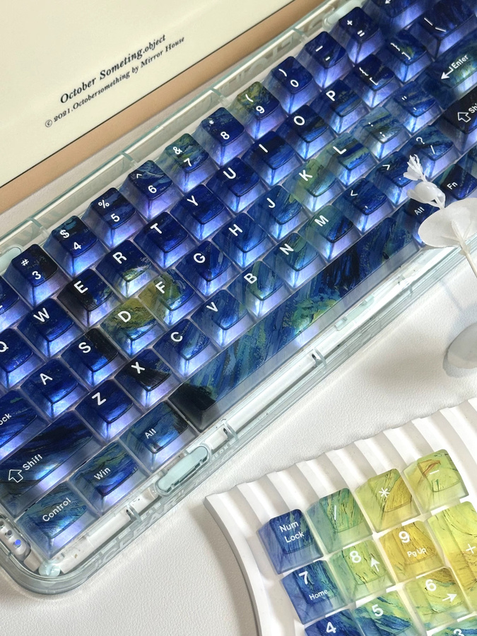 ZUOYA Kirschprofil-Tastenkappen mit Sternenhimmel-Thema für mechanische Gaming-Tastaturen mit MX-Schaltern in Blau - Bild 2
