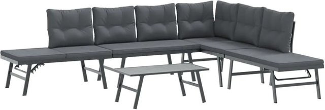 vidaXL 5-tlg Garten-Sitzgruppe L-Form aus pulverbeschichtetem Stahl mit Kissen in Schwarz, Anthrazit und Grau - Bild 1