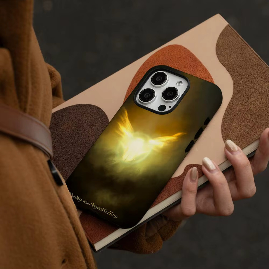 D-Dave Handyhülle D Der Junge der die Harfe spielt für iPhone 17 16 15 14 13 12 Pro Max Plus in Weiß und Multicolour glänzende HD Doppelschicht Flüssighartschale - Bild 2
