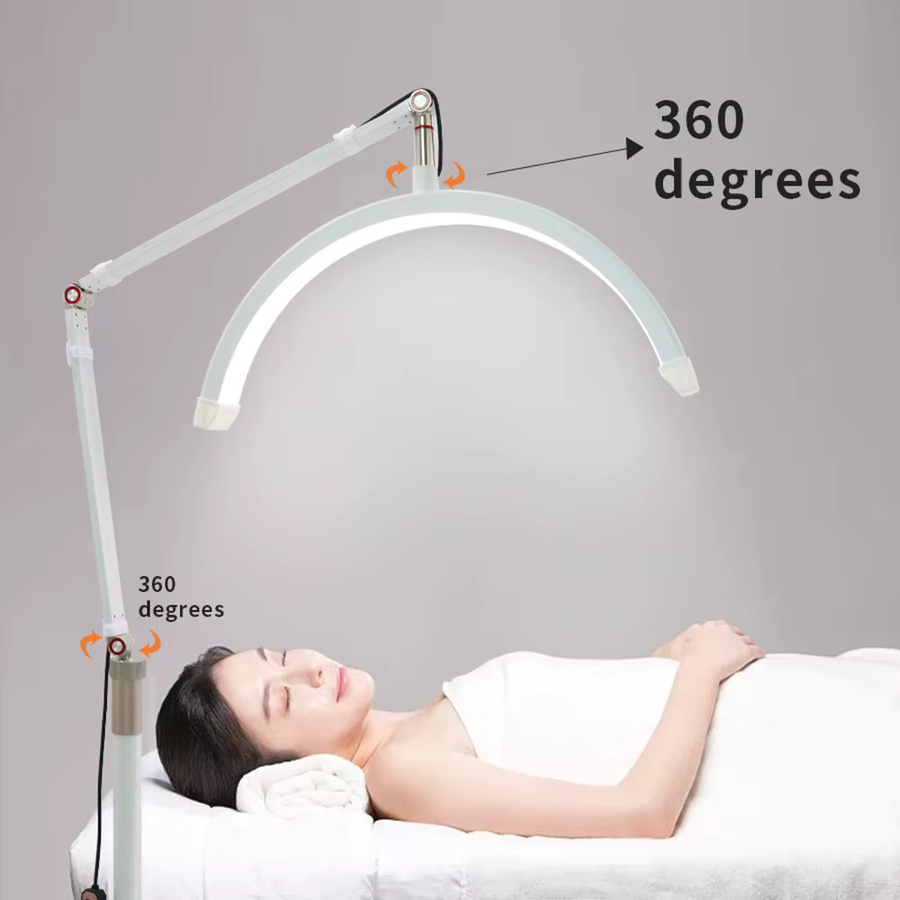 YOUTHINK 20W LED-Bodenleuchte in Weiß mit halbmondförmigem Design, dimmbar und verstellbar mit Metall-Lichtstativ und Telefonhalterung - Bild 3
