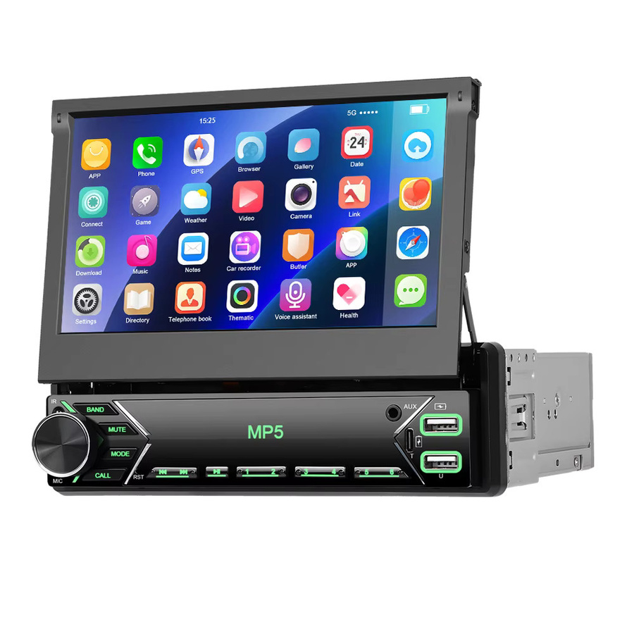 Podofo 7-Zoll-Autoradio mit einziehbarem Bildschirm, Bluetooth, 1 DIN, Unterstützung für Rückfahrkamera, TF-Karte und U-Disk, Schwarz - Bild 5