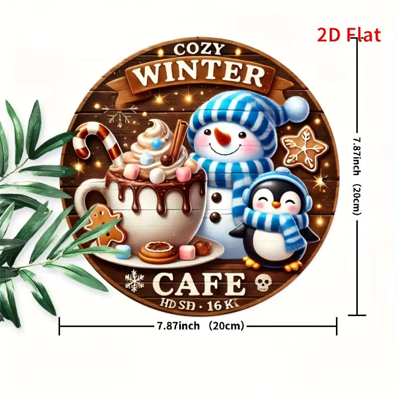 Potdemiel Wandkunstschild Winter Joyful Cafe aus Metall, rund, Mehrfarbig, Durchmesser: 20 cm - Bild 6