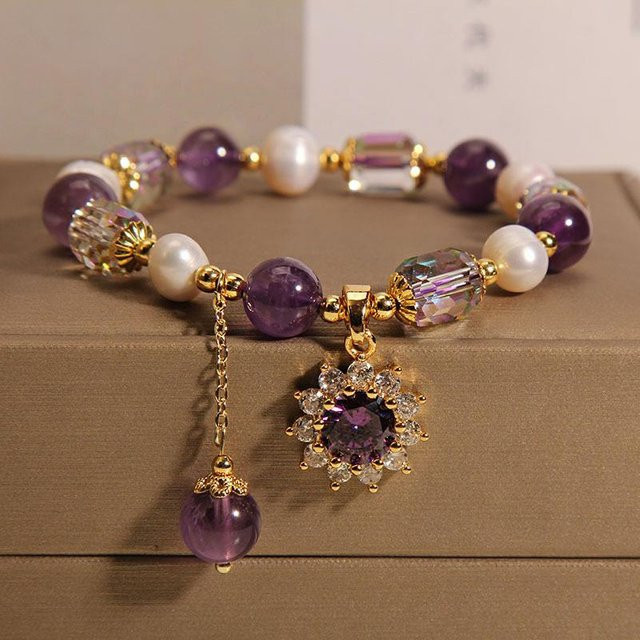 Lucky Star Jewelry Armband, Lila Kristall, Blätter Blumen Stein, Perlen, Damen - Bild 1