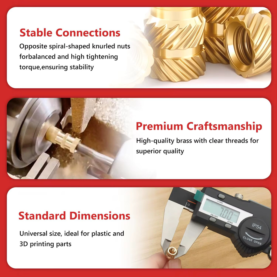BOVILEVR 550-teiliges Heat Set Gewindeeinsätze-Set aus Messing für 3D-Druck und Kunststoff, M2 M3 M4 M5 Rändelmuttern in Gold/Messing - Bild 5