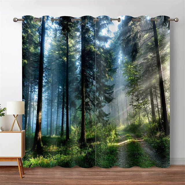 Yiran Furniture Verdunklungsvorhänge mit Wald- und Dschungel-Motiv in Grün, 2er-Set, Breite: 100 cm, Höhe: 160 cm - Bild 1