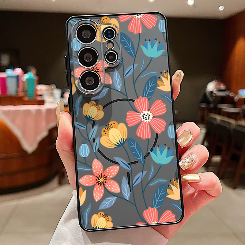 Magnetische Handyhülle mit buntem Blumenmuster für Samsung Galaxy S26 S25 S24 S23 FE A55 A15 und weitere Modelle, Mehrfarbig - Bild 2