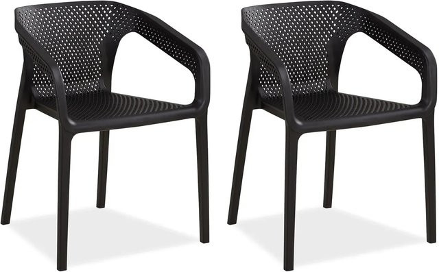 Homestyle4u Gartenstuhl 2er Set in Schwarz, stapelbare Gartenstühle aus Polypropylen mit Armlehnen und UV-Beständigkeit - Bild 1