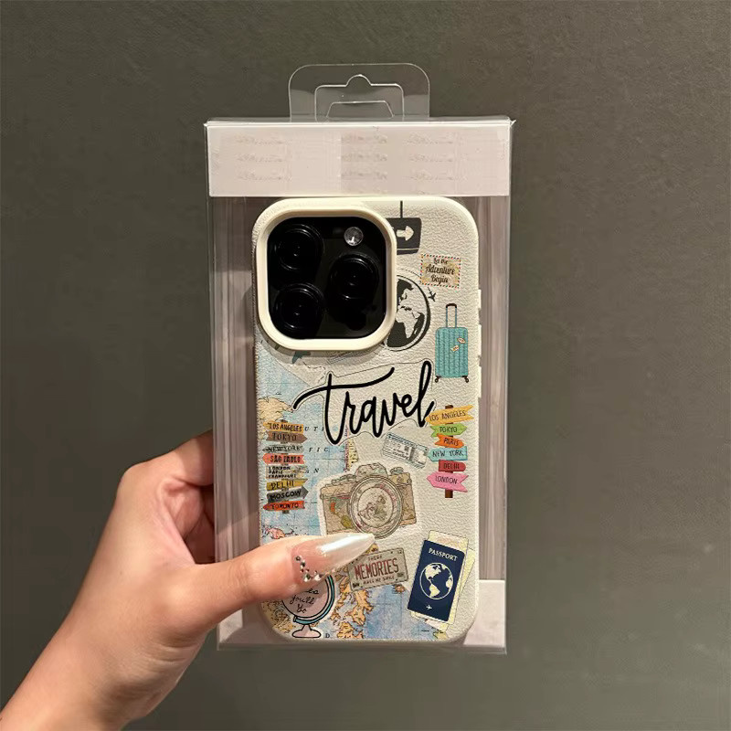 Handyhülle mit Reiseelement-Collage-Design und Lychee-Textur für Apple iPhone 11 bis 17 Pro Max Plus Air X XS XR, Multicolor, weiche Abdeckung - Bild 2