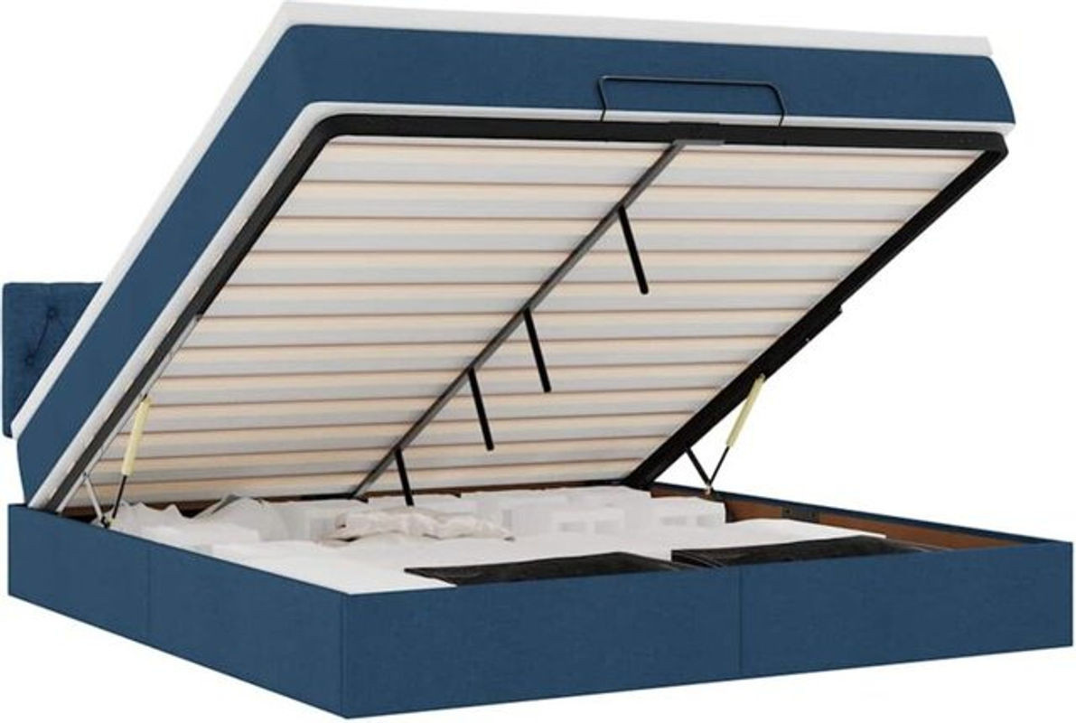 Vidaxl Ottoman Polsterbett mit Matratze in Blau und Weiß aus Stoff mit Metallgestell B/T/H: 160 x 200 x 88 cm - Bild 1