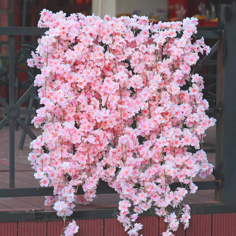 Künstliche Sakura Blumen Rebe in Pink, 180 cm lange Seiden-Pflanzen für Hochzeiten, Garten und Party-Dekoration - Bild 2