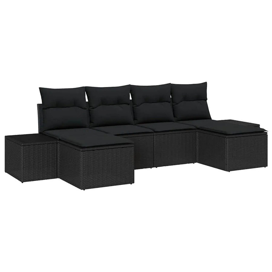 vidaXL Garten-Sofa-Set aus Poly-Rattan in Schwarz mit Kissen und Ottoman, 4-teilige L-Form Lounge-Garnitur für Terrasse und Garten - Bild 2