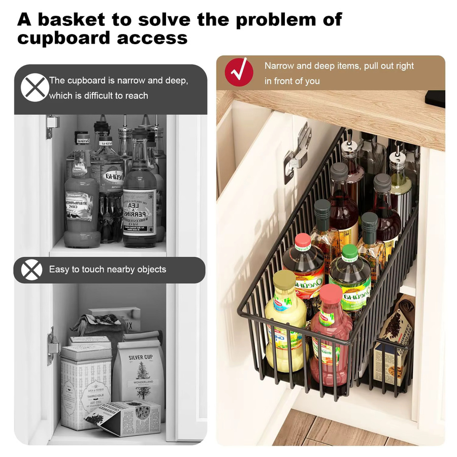 HiMISS Ausziehbarer Schrankorganizer aus Metall, 2er-Pack, Schwarz, Multifunktionale Schubladen-Einsätze für Küchenschränke - Bild 3