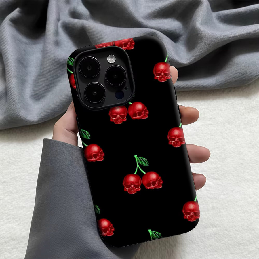 Potdemiel Magnetische Tough Handyhülle Gothic Cherry Skulls für iPhone 17 16 15 14 13 Pro Max Plus, Schwarz - Bild 3