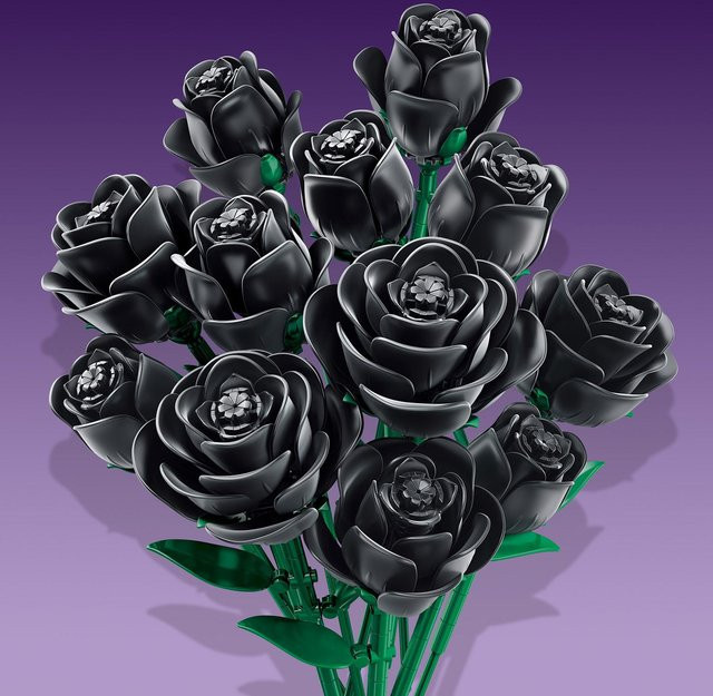 Wucifang Bags Bausteine Set Schwarze Rosen 12 Stück aus Kunststoff zur Schreibtischverzierung - Bild 1