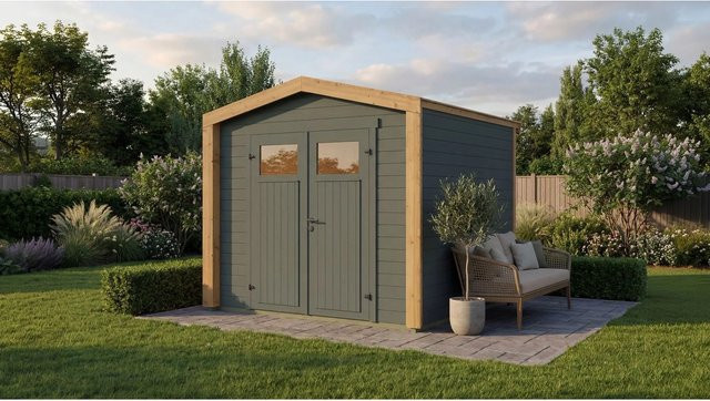 Weka Holz-Gartenhaus Killarney mit Satteldach in Grau-Grün lasiert, B/T: 248 x 248 cm - Bild 1