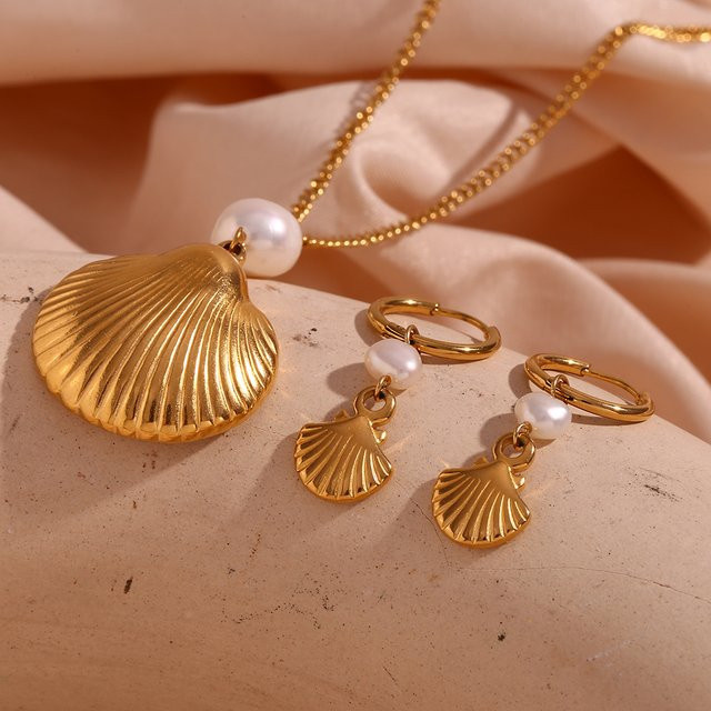 E.B.belle Schmuck Set, Edelstahl, Perle, Gold, Boho, Unisex - Bild 1