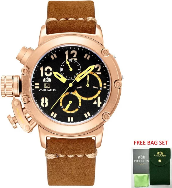 PAULAREIS P Armbanduhr Automatik, Leder, Gold, Bronze, Herren - Bild 1