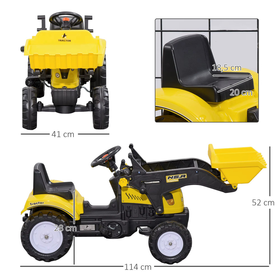 HOMCOM Bagger Radlader Aufsitzbagger mit Schaufel und Ablagefach ab 3 Jahren Gelb Schwarz - Bild 4