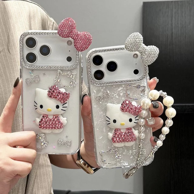 Sanrio Hello Kitty Handyhülle mit 3D-Effekt und Glitzer-Design für iPhone 11 bis iPhone 17 Pro Max, Multicolor - Bild 1