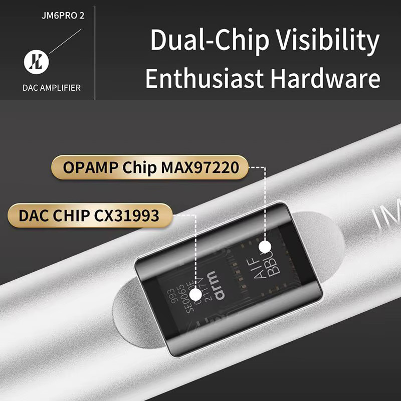 JCALLY JM6 Pro2 Digital Audio Adapter mit CX31993 DAC und MAX97220 OPAMP Chip, USB-C auf 3,5 mm Kopfhörerverstärker, Silber - Bild 3