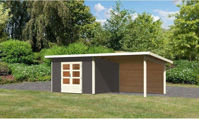 Karibu Holz-Gartenhaus Karlskoga Pultdach in Terragrau lackiert B/T: 305 x 305 cm - Bild 1