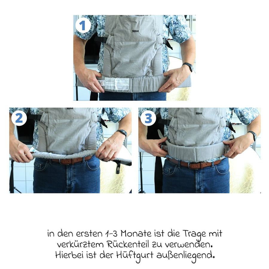 Fillikid Babytrage Natural Grau für Bauch-, Hüft- und Rückentrageposition von 3,5 bis 20 kg - Bild 2