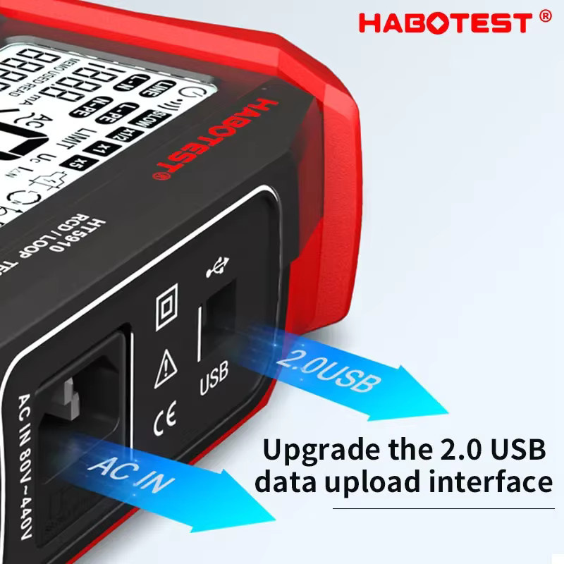 Cretrust Digital-Widerstandsmessgerät HT5910 HT2302 RCD/Loop-Tester mit 4,7-Zoll LCD-Display und 1000 Datenspeicher, Farbe: Rot - Bild 5