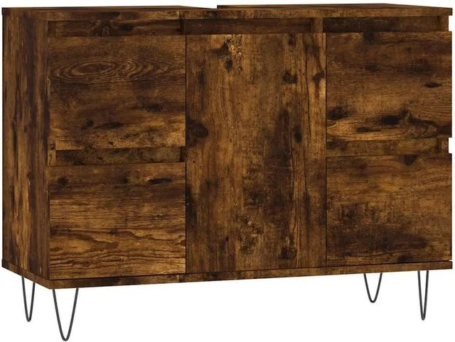 vidaXL Badschrank in Räuchereiche mit industriellem Stil aus Holzwerkstoff und Eisen, B/T/H: 80 x 33 x 60 cm - Bild 1