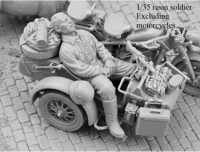 BAANFU Harzfiguren-Modellbausatz schlafender Motorradsoldat, Militär, Maßstab 1:35 - Bild 1