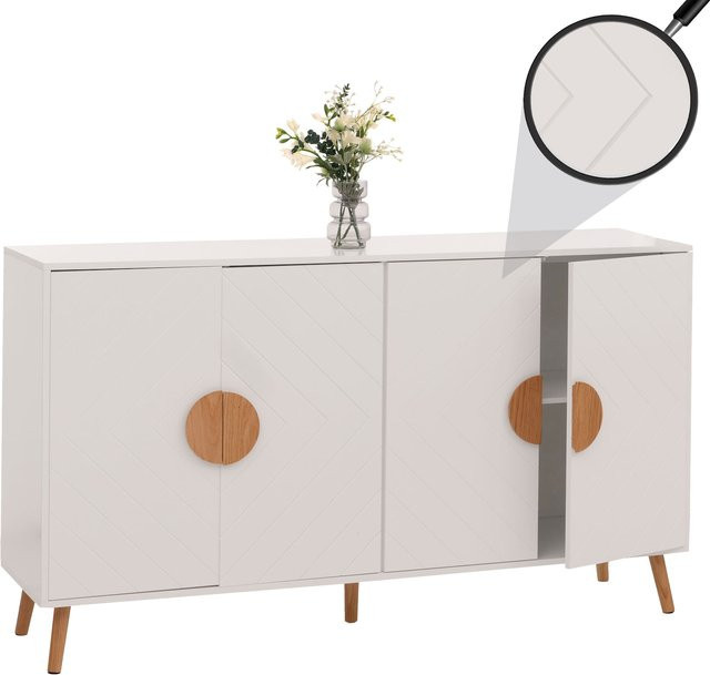 MCW Sideboard N89 in Weiß mit Fischgrätenmuster aus Melamin Holz, B/T/H: 150 x 40 x 88 cm - Bild 1