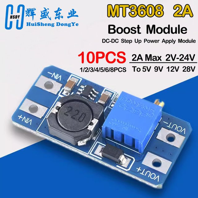MT3608 Boost Modul DC-DC Step Up Converter von HUISHENGYUFA, Blau, 2A Max, 2V-24V zu 5/9/12/28V für Arduino - Bild 1