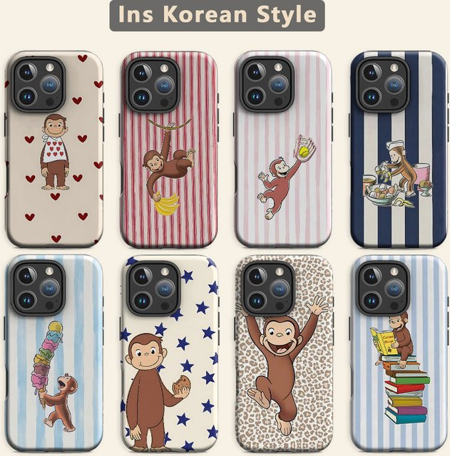 Clmj Handyhülle mit niedlichem Curious Georges Design für iPhone 17 16 15 14 13 12 11 Pro Max Plus und XS Air – Luxuriöse Doppelschicht-Schutzhülle - Bild 1