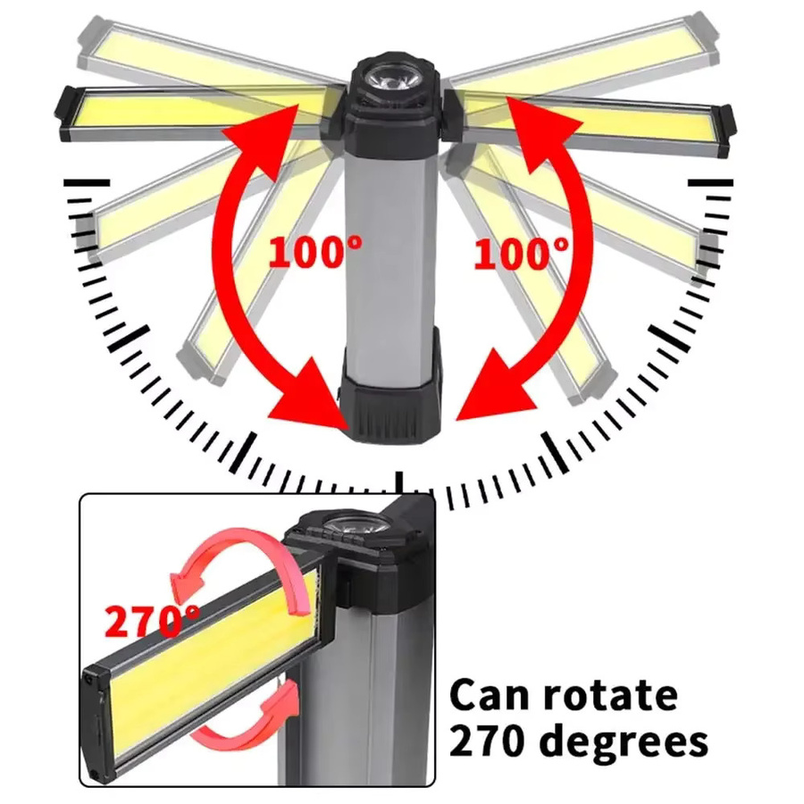 Faltbare Camping-Taschenlampe mit XHP50 COB LED, Stativ und Magnet, 6000 mAh USB-C wiederaufladbar, Schwarz - Bild 4