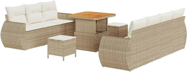 vidaXL Garten-Sofa-Set 10-teilig aus Poly Rattan und Stahl in Beige mit Polstern und Tisch - Bild 1