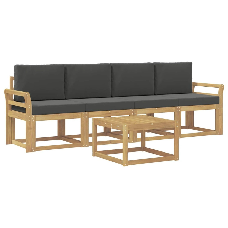 vidaXL Outdoor-Sofagarnitur 5-tlg. aus Akazienholz mit Kissen in Weiß und Anthrazit - Bild 2